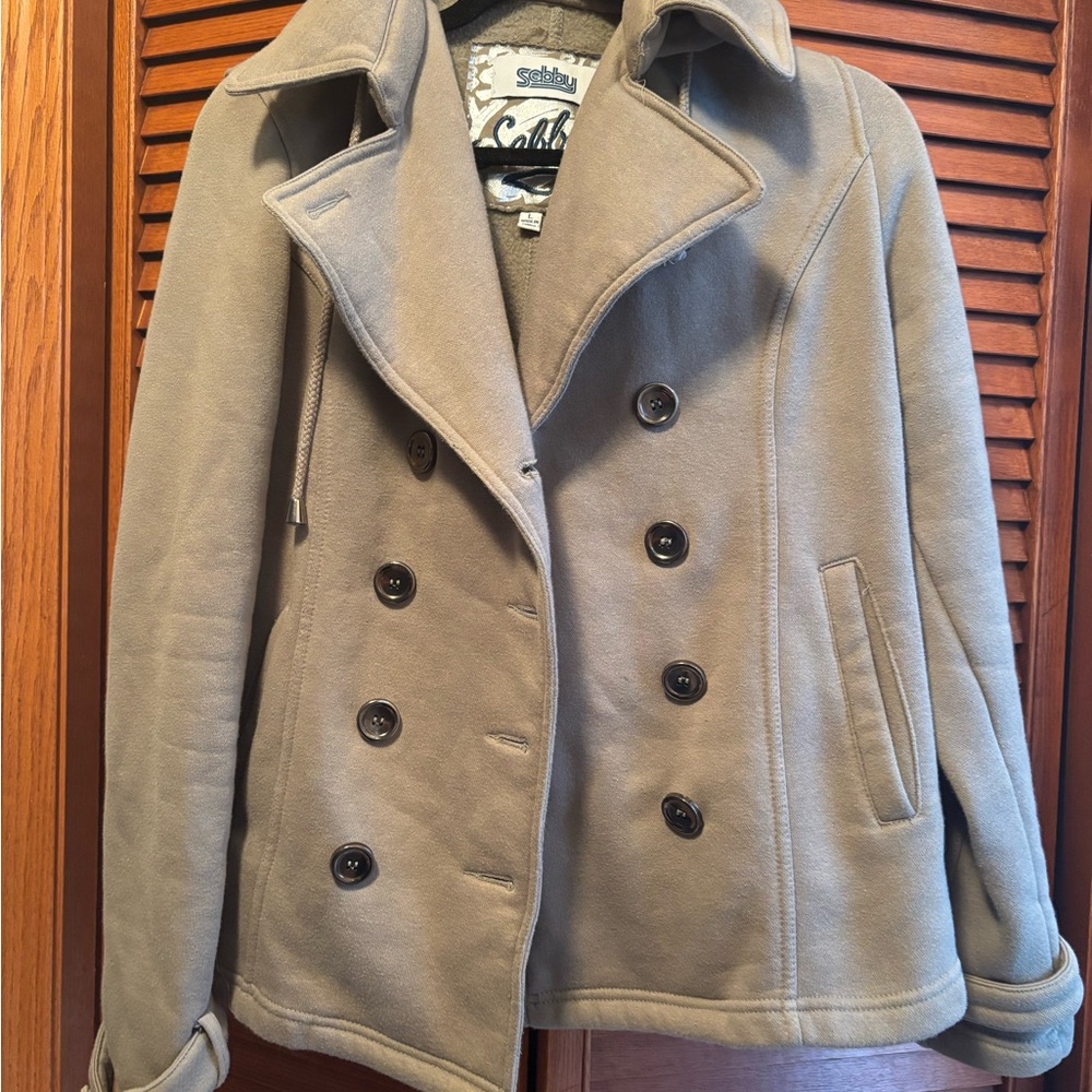 Olive Double-Breasted 100% Cotton Hooded Peacoat